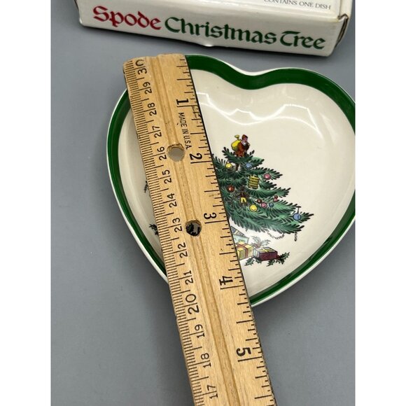 Spode Christmas Tree Heart-Shaped Candy Nut Trinket Dish 4" England Boxed Vtg - Picture 5 of 9